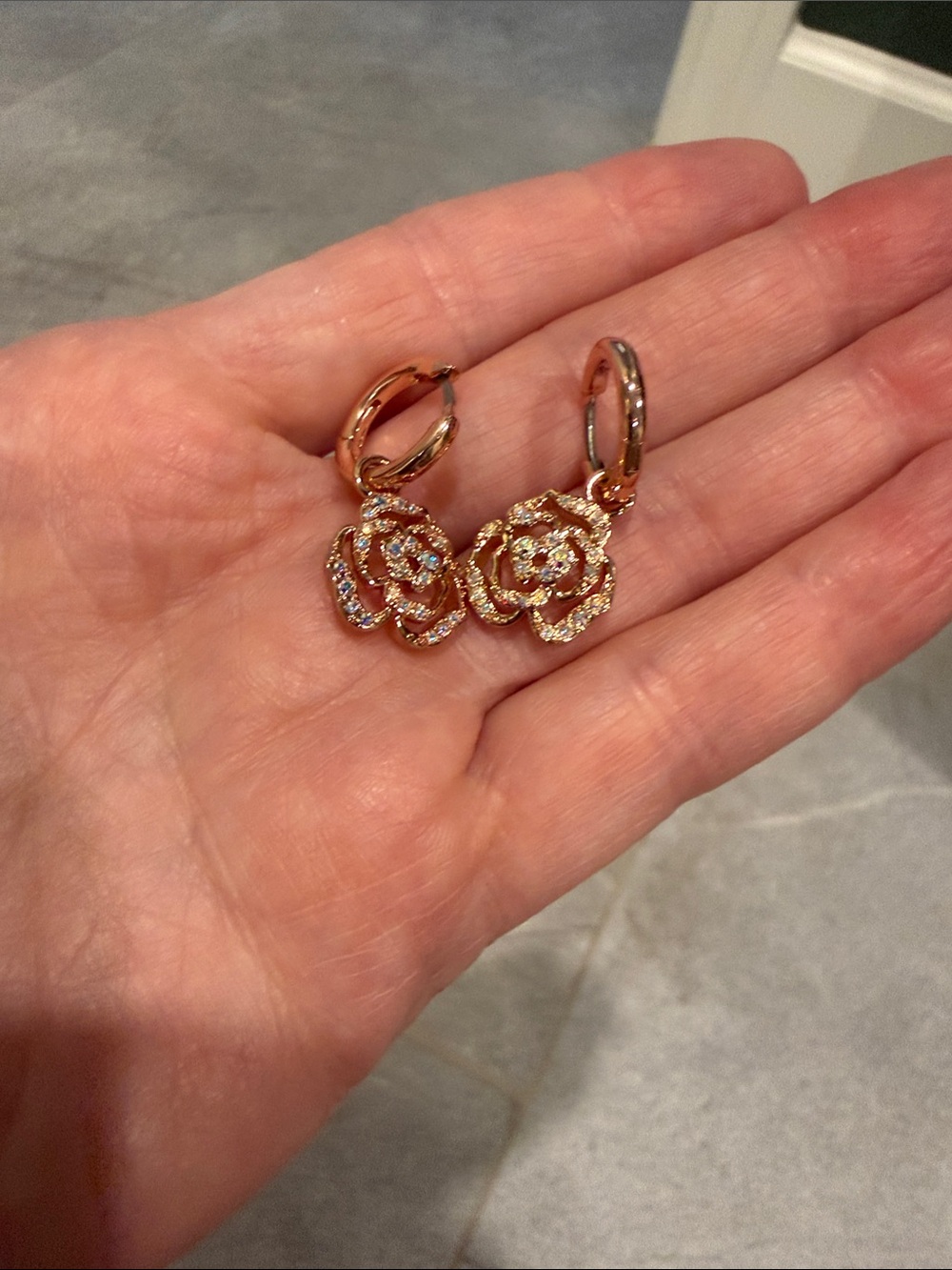 Origami Owl Rose Gold Flower Crystal Drop Earrings - Women Jewelry